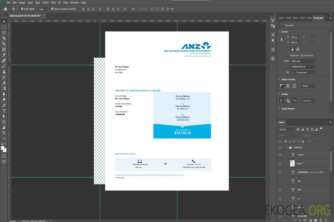 Modèle de relevé bancaire Australie ANZ facile à remplir au format Excel et PDF, 2 pages template